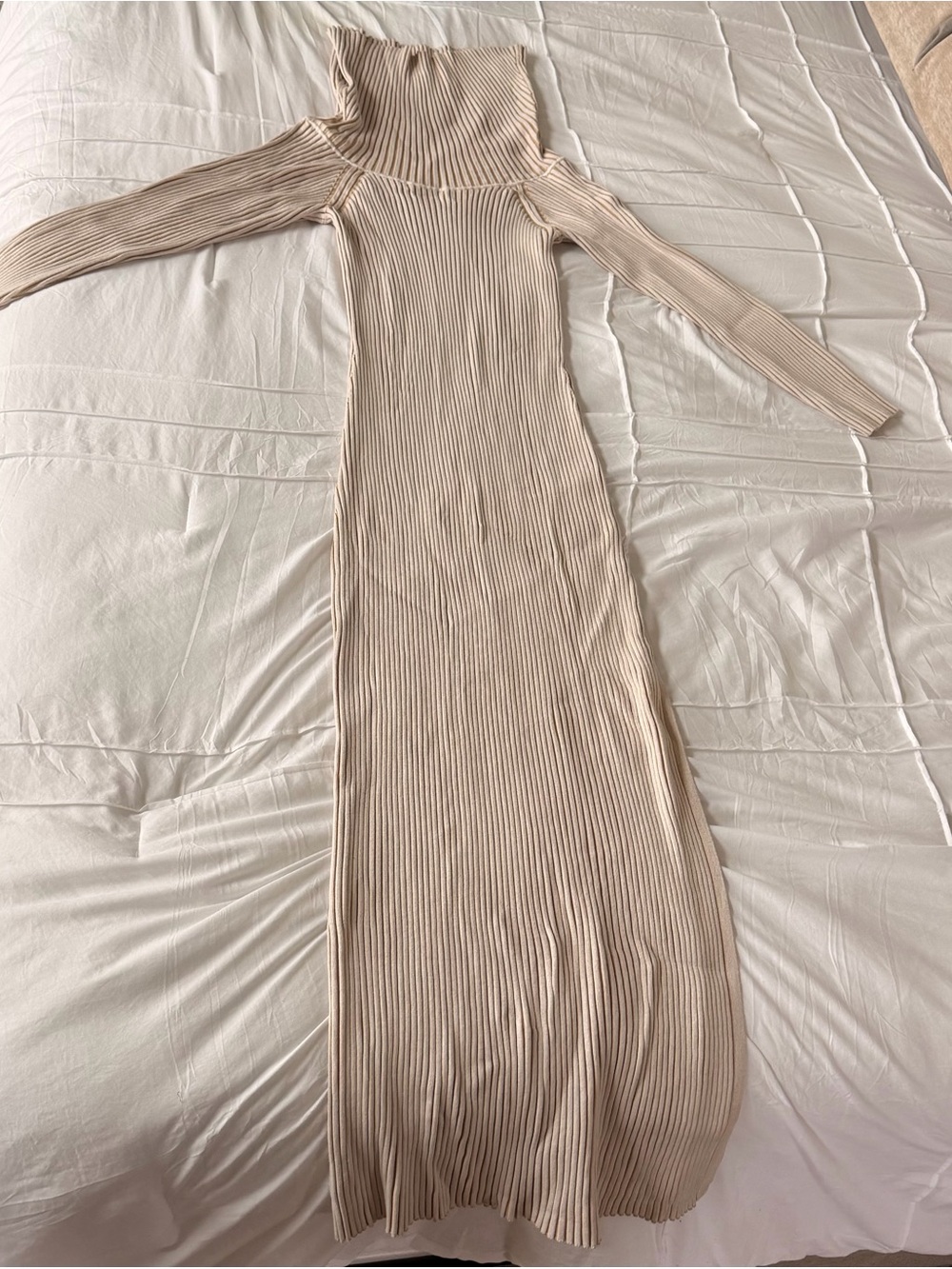 BNWOT Anthropologie Ribbed Turtleneck Maxi Dress - Neutral Beige